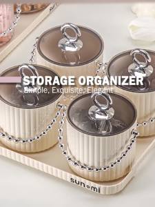 Locaupin Plastic Jar Kitchen Canister with Ring Handle and Tray Food Storage Container Snacks Jar Dispenser For Cady Nut