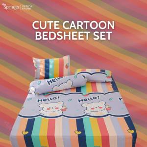 SPRINGO 4in1 Queen King 2in1 Single Cute Cartoon Fitted Bedsheet Murah Cadar Getah Keliling V#5
