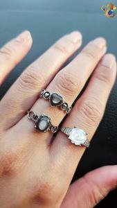 Premium Grade Black White Tridacna S925 Silver Adjustable Ring