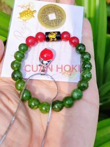 Cuan Hoki Gelang Aura Rezeki Akusara Batu Alam Giok Hijau Muda Tali Karet Bisa COD