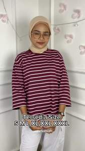 Blouse Wanita Terbaru 2024 Oval Salur Blus Bahan Kaos Katun Cvc Baju Atasan Wanita Kekinia Motif Garis