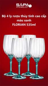 Bộ 4 ly rượu thủy tinh uống vang cao cấp Florian 533ml màu xanh - Bormioli Rocco - Italy