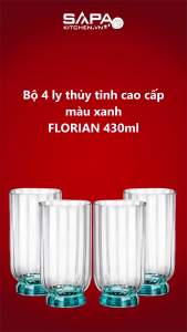 Bộ 4 ly thủy tinh cao cấp Florian 430ml - Bormioli Rocco màu xanh - Italy