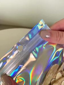 OFM-C1104 Plastik Klip Hologram Flat Packaging Bungkus Makanan Bumbu Plastik / Ziplock Hologram Foil