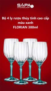 Bộ 4 ly rượu thủy tinh uống vang cao cấp Florian 380ml màu xanh - Bormioli Rocco - Italy