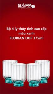 Bộ 4 ly thủy tinh cao cấp Florian DOF 375ml màu xanh - Bormioli Rocco - Italy