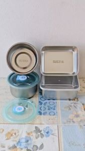 กล่องถนอมอาหาร กล่องใส่อาหาร กล่องข้าว (สแตนเลส304/316)(มีฝาล็อค) ขนาด กลม11.5ซม./ผืนผ้า10*13ซม.(ตรา TK)