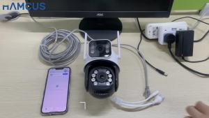 HAMCUS 8MP 4K Dual Lens PTZ POE Camera H.265Two Way Audio Outdoor Waterproof Secure CCTV Xmeye