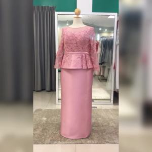 ชุดแม่เจ้าสาวตอนเช้า กลางวัน คนอ้วน อวบ แบบไม่แก่ สวยเรียบหรูปังเกินต้าน PFL217-PNK ชมพู