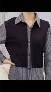 Kemeja Oversize Katun Premium Motif Stripe Hitam Pekat untuk Gaya Bisnis Korea - Ukuran Int:XXL