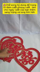 Set 5 Chữ Hỷ  255 x 255  cm Hình Trái Tim 3D Nhung Nỉ Đỏ Họa Tiết Ánh Kim Sang Trọng Tuyệt Đẹp Trang Trí Phòng Cưới Xe Hoa Cô Dâu Dán Phòng Vu Quy Tân Hôn Mang Lại Niềm May Mắn Hạnh Phúc