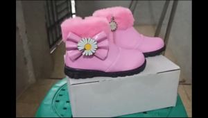 Sepatu Boots Bulu Anak Perempuan Fashion Trendy Variasi Bunga Krisan / Sepatu Boots Glossy Anak Balita Cewek Motif Pita Lucu / Sepatu Anak Wanita Boots Resleting Kerah Bulu Halus