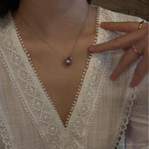 Rare 11-12mm Purple Pearl - A Minimalist Pearl with single Zircon Diamond and Silver Chain