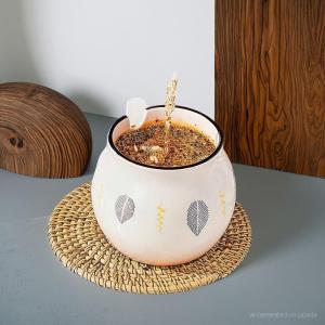 Hũ Đựng Mỡ Bằng Sứ Tặng Kèm Họa Tiết Hình Chiếc Lá đẹp mắt dung tích 1.2 L - Ship từ HCM
