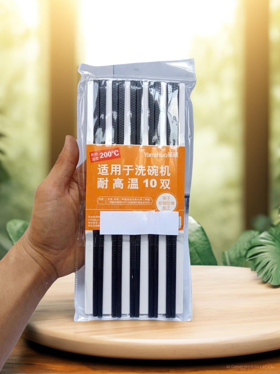 combo 10 đôi đũa nhựa kháng khuẩn màu đen dạng túi cao cấp 24cm