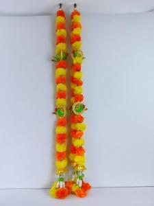 Handcrafted Artificial Marigold Flower String with Acrylic Beads Gota Balls & Parrot Design | Diwali & Festive Decoration – 2 ft (Pack of 1 pc)