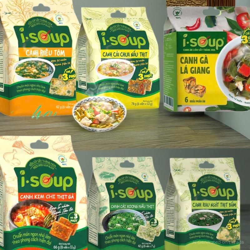 COMBO 6 Túi Canh mix 6 vị Mặn ISOUP, viên canh sấy thăng hoa ăn liền 3 phút
