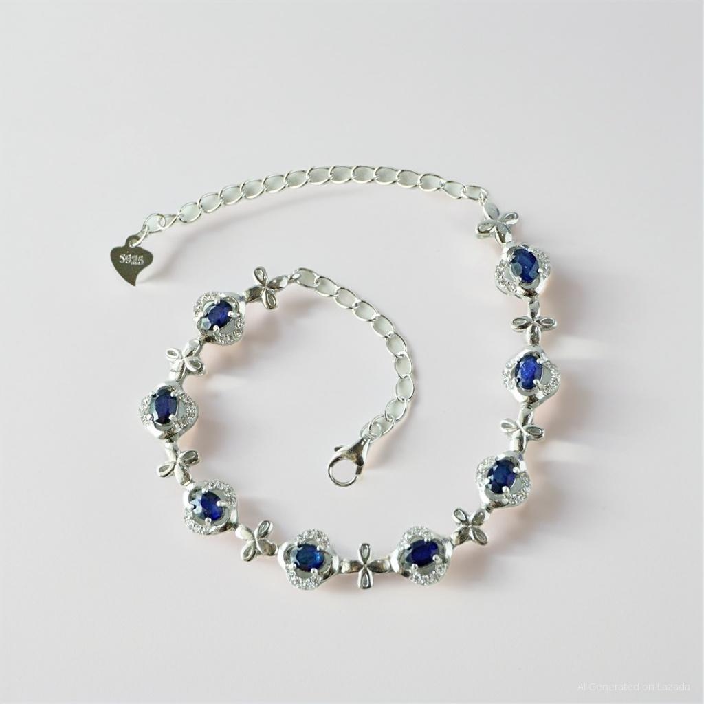Natural Blue Sapphire Bracelet Silver 925 , Gift for her , Birthday Gift , Birthstone ราคา 3,200 บาท*ส่งฟรี