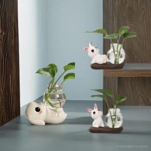 TRỌN BỘ 3 CHẬU THUỶ TINH TRỒNG CÂY MINI ĐỂ BÀN THỎ SỨ TRẮNG