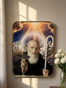 ST. BENEDICT OF NURSIA– High-Quality Religious Frame for Home Decor Altar Wall Display