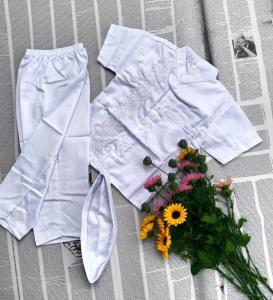 Setelan Koko Putih Bordir Lengan Pendek Bahan Katun untuk Anak Laki-Laki Usia 1-15 Tahun