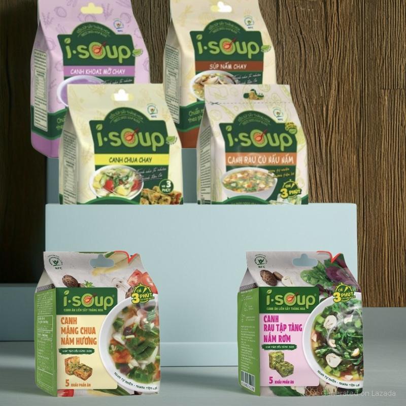 COMBO 6 túi Mix 6 vị canh thuần chay ISOUP sấy thăng hoa, viên canh ăn liền 3 phút chuẩn vị mẹ nấu