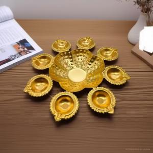 Fusion Pattern Decorative Urli Candle Holder – 11" | Brass Finish | Ideal for Diwali Pongal Ganesh Pooja & Lakshmi Pooja Décor