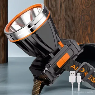 Senter Kepala LED Multifungsi tahan air dengan Pengisi Daya USB dan Lampu Senter Terintegrasi - Warna Hitam