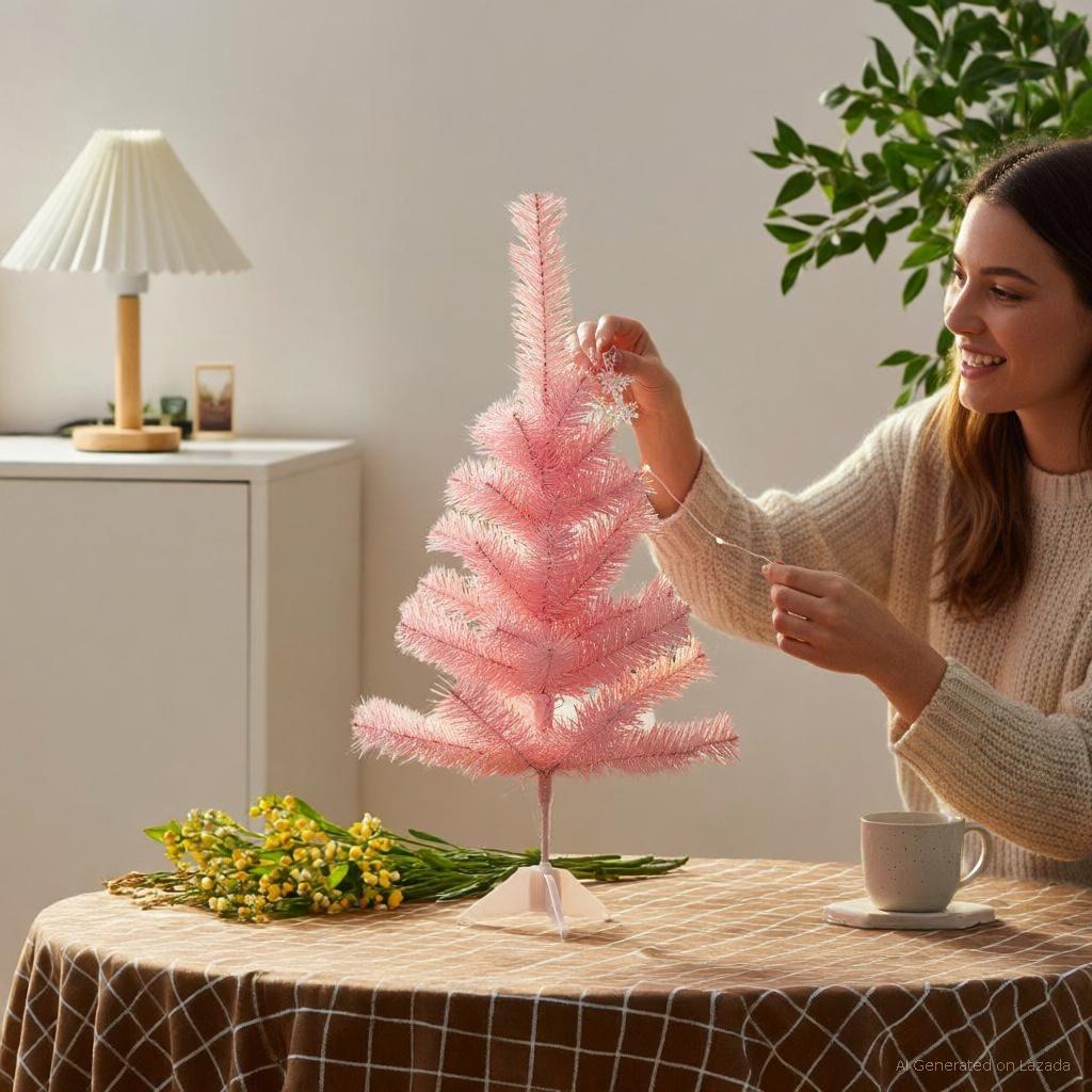 Includes a Christmas Tree, Size 60 Cm. Sky Blue, Pink, Green and Christmas Tree Decorations, Model 3965 ราคา 19 บาท*ส่งฟรี
