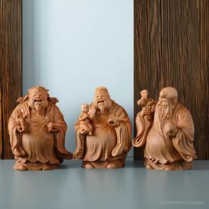 BỘ 3 TƯỢNG TAM ĐA PHÚC LỘC THỌ TÍ HON CAO 6cm GỖ NHAI BÁCH THƠM ĐỂ BÀN  ĐỂ XE KÈM HỘP QUÀ