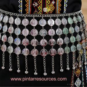 READY STOCK Sarawak Iban Dayak Traditional Silver Coin Waist Belt Ethnic Dance Accessory Tali Pinggang Traditional Iban