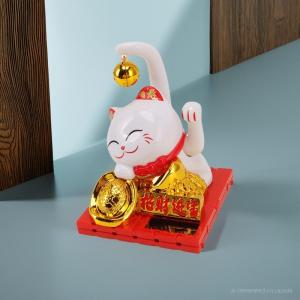 Tượng mèo thần tài đuôi dài có chuông 10cm mèo vẫy tay quắc khách mèo phong thủy chiêu tài lộc mèo năng lượng mặt trời đuôi dài