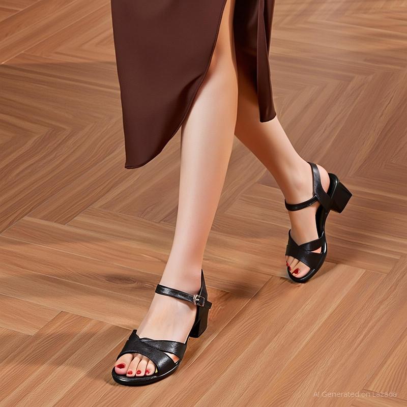 Xăng đan cao gót 5cm Pu nhẹ Trường Hải da bò thật XD148V
