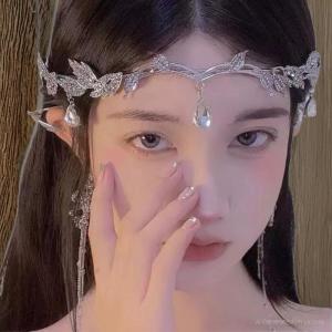 Forest-style super fairy all-match elf silver rhinestone hair pressing headband (Ready stock)