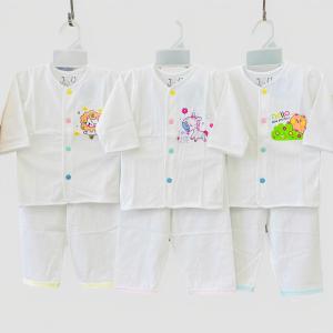 (3-11Kg) - SET 3 Bộ Quần Áo Sơ Sinh Tay Dài Cotton Trắng Nút Giữa JOU cho bé trai bé gái