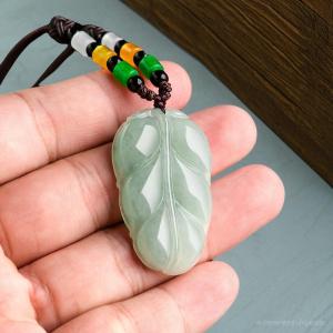 Elegant Jade Leaf Pendant with Multi-Color Beads Necklace Natural Type A Jadeite Leaf Pendant Light Green Certified 9.2g 40x23x5.5mm Feicui Necklace 天然A货翡翠叶子吊坠