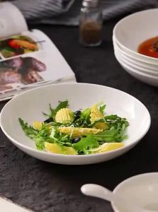 Yomerto | Glazed Under Color High-Temperature Porcelain Dinner Plate White Deep Plate
