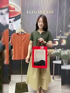 QIAOXIZI | Slimming & Youthful Loose V-Neck Short Sleeve T-Shirt for Women