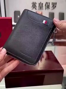 WILLIAMPOLO | Mens Short Vertical Leather Wallet With Zipper Driving License Sleeve