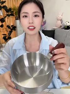 Wooden Handle Stainless Steel Small Frying Pan No Coating Non-Stick