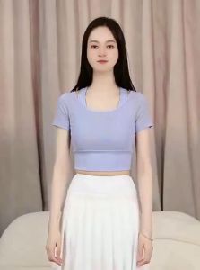 DAJIRIJI | Bộ Đồ Thể Thao Yoga Cho Phụ Nữ Áo Ngắn Tay Có Lót Núm