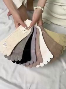 JIAZINI | Womens Summer Thin Pure Cotton Sweat Absorbent Anti-Odor Antibacterial Invisible Five-Finger Socks Anti-Slip Non-Slip Toe socks