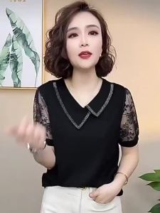 QIAOXIZI |Summer New Polo Neck Slimming Plus Size Loose Casual Turn-Down Collar Short Sleeve T-Shirt for Middle-Aged and Elderly Women