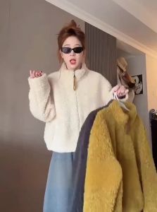 SHIMO | Áo Khoác Lông Cừu Nữ Dáng Ngắn Dày Ấm Form Rộng