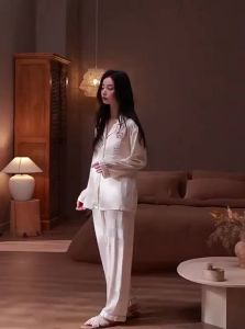 LEZIMENG | Soft Ice Silk Womens Long Sleeve Sleepwear Set
