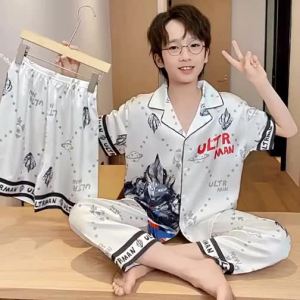 SHAPRA | Dinosaur Cartoon Summer Lightweight Children Pajamas Ice Silk Cool Feeling 3-piece Set