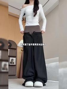 YAYANGREN | Draped Navy Straight Wide Leg Trousers For Women