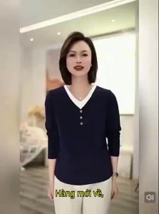 QIAOXIZI | Áo Thun Dài Tay Cổ V Phong Cách Rộng Cho Phụ Nữ Béo