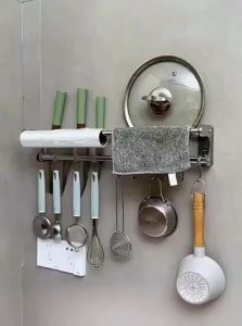 MEICHUWUYU | No-drilling Wall-mounted 304 Stainless Steel Kitchen Utensil Rack