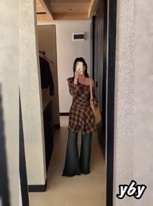 Y6Y | Đầm Ngắn Quai Rơi Caro Vintage